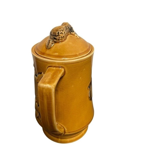 Vintage Harvest Gold Ceramic Tea Coffee Set Fruit Relief Squirrel Finial 5pc - Picture 3 of 16